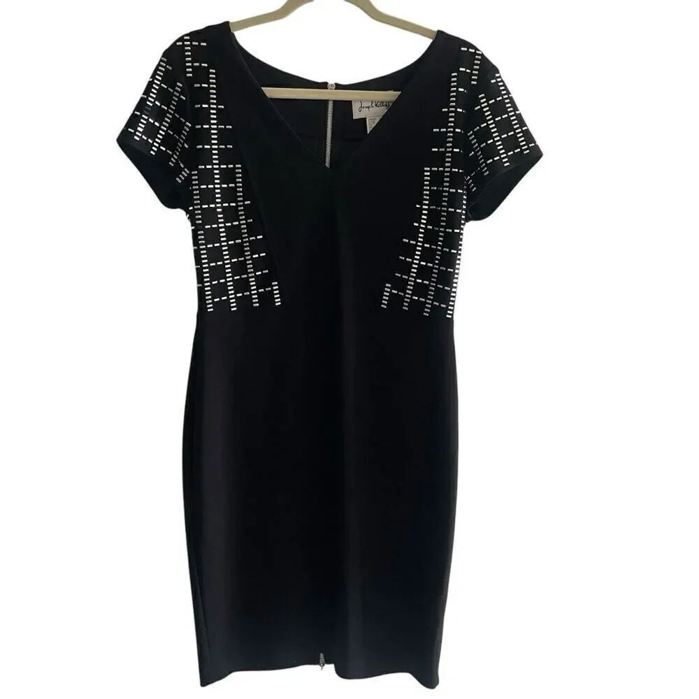 Joseph Ribkoff Black Silver Studded Short Mini Dress Women’s Sz 8 Medium Formal